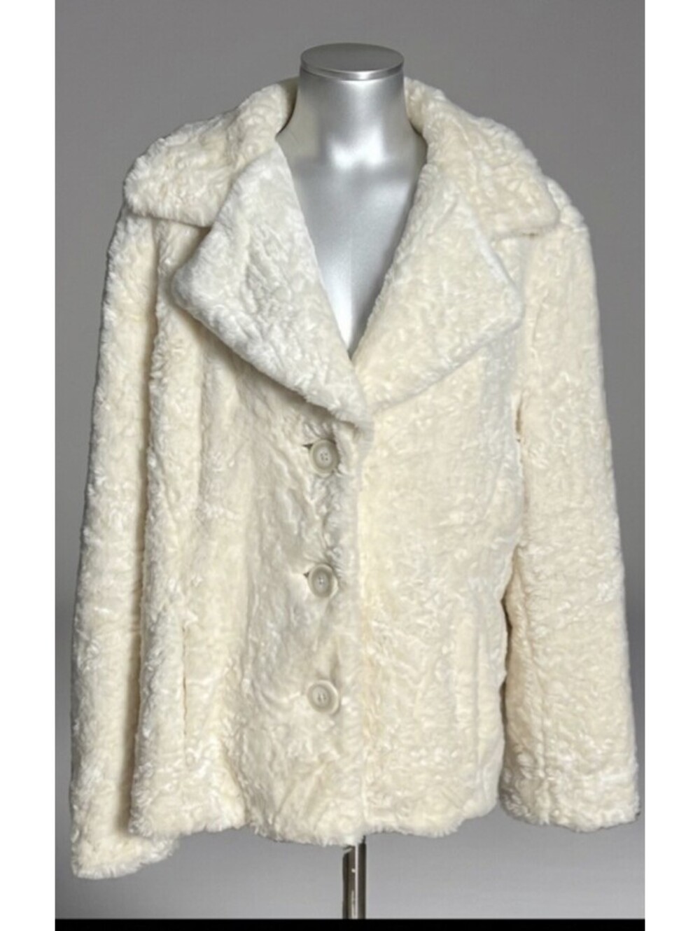 Vintage Y2K Esprit Cream Faux Fur Coat Jacket 90s Mob Wife Glam Womens XL
